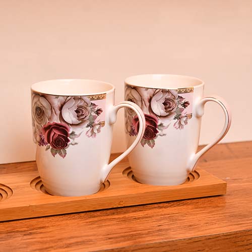 Vigneto Floral Rose Garden Gold Coffee Mug Set | Includes 2 mugs
