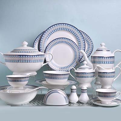 GLANCE Premium dinner set of 60 PC Bone china Light blue England