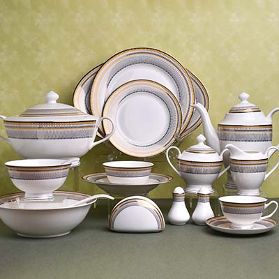 GLANCE Premium dinner set of 60 PC Bone china Black and yellow