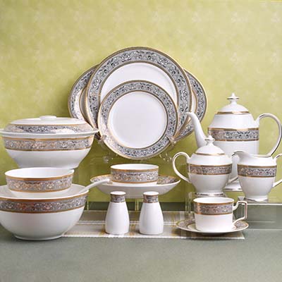GLANCE Premium dinner set of 60 PC Bone china Gold line and grey