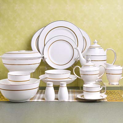 GLANCE Premium dinner set of 60 PC Bone china Gold line and whit