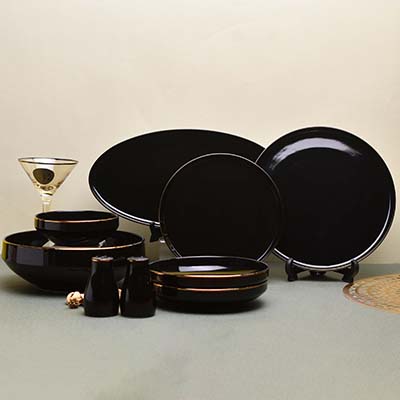 GOLDEN HOUSE Premium Dinner set of 29 PC Bone china Black and go
