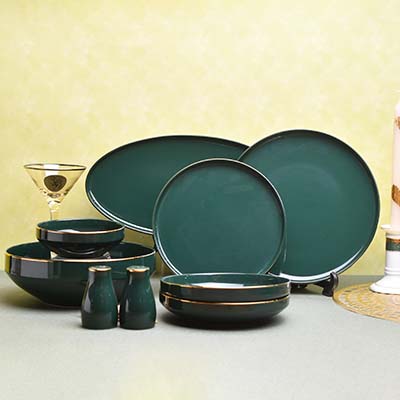 GOLDEN HOUSE Premium Dinner set of 29 PC Bone china Green and go