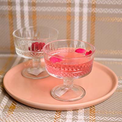 PASABAHCE | Icecream cup | With stem and patterns | Set of 2