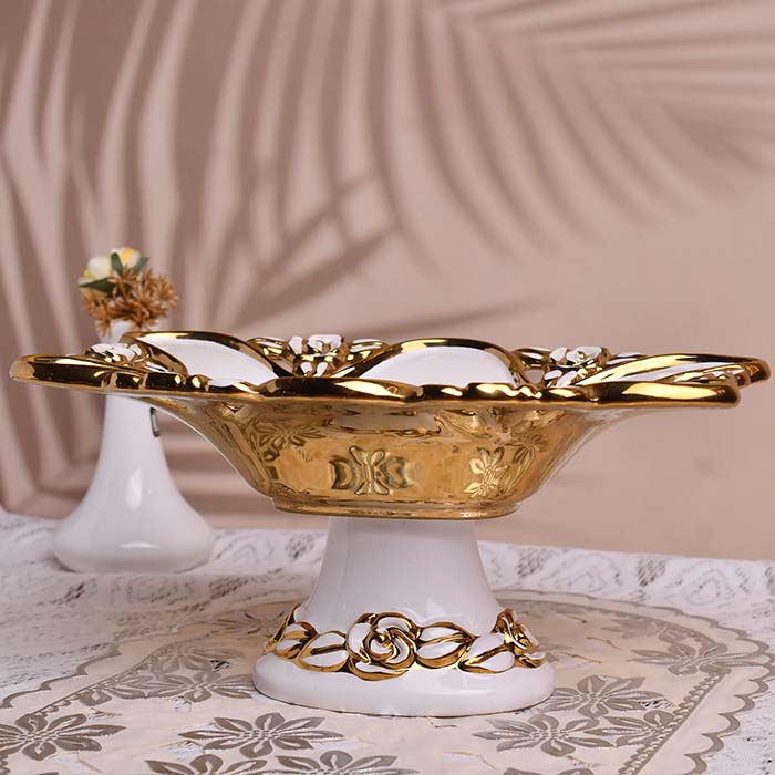 Decor Vases Fruit Bowl Gold And White Ceramic Rect Crocurry